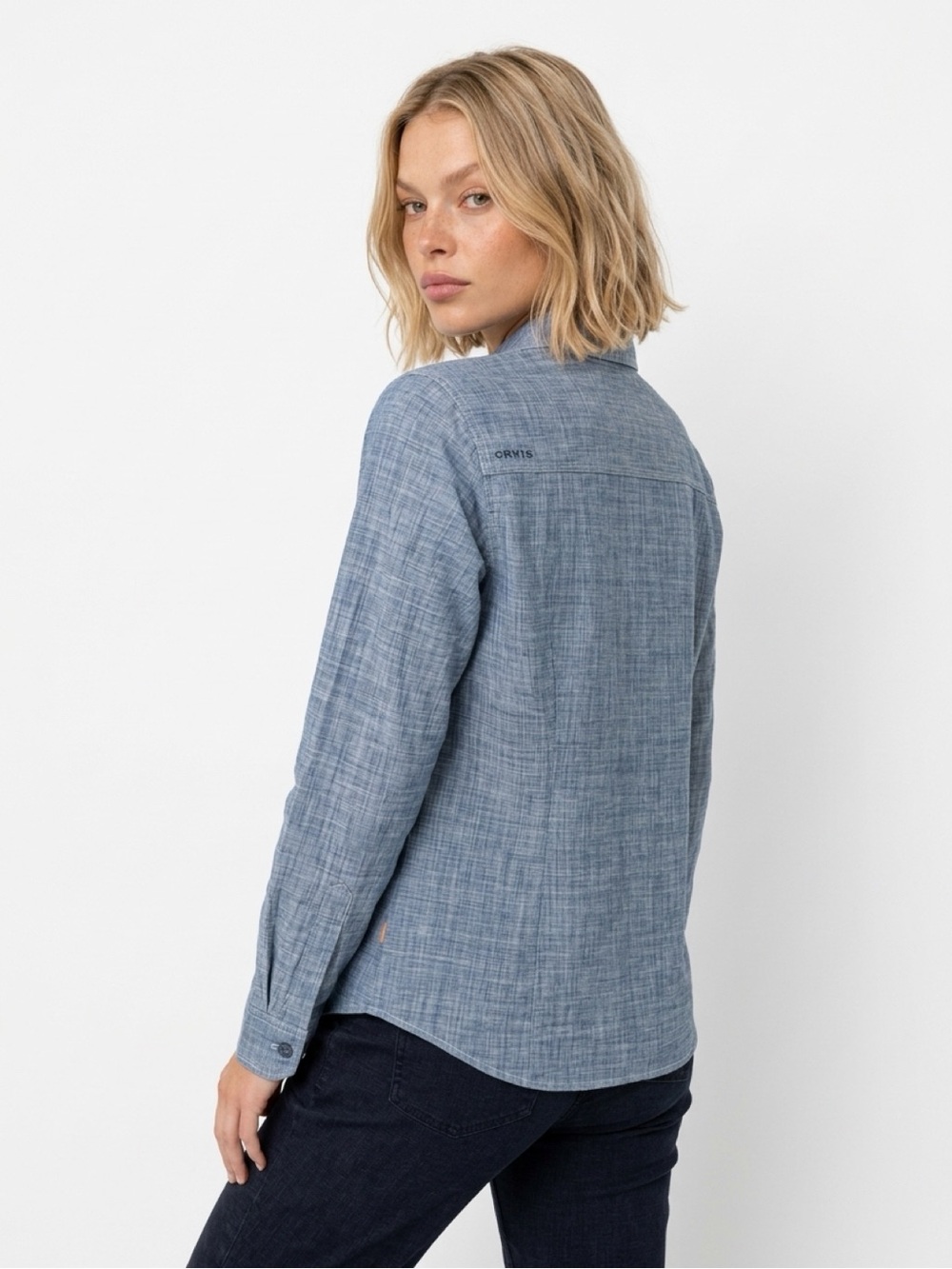 NWT - Orvis Tech Chambray Long-Sleeve Work Shirt Blue (S) - Picture 4 of 6